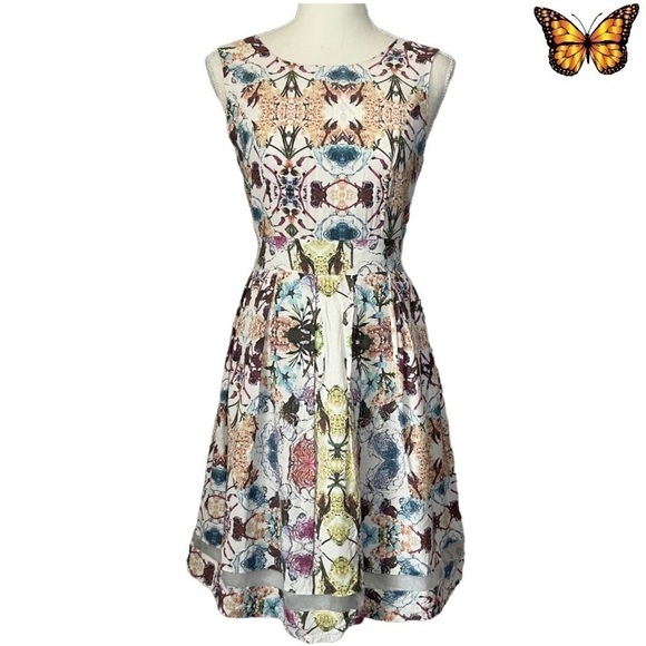 Ricki's Sleeveless Abstract Watercolor Tie Back Midi Dress Size 2 - Picture 1 of 12